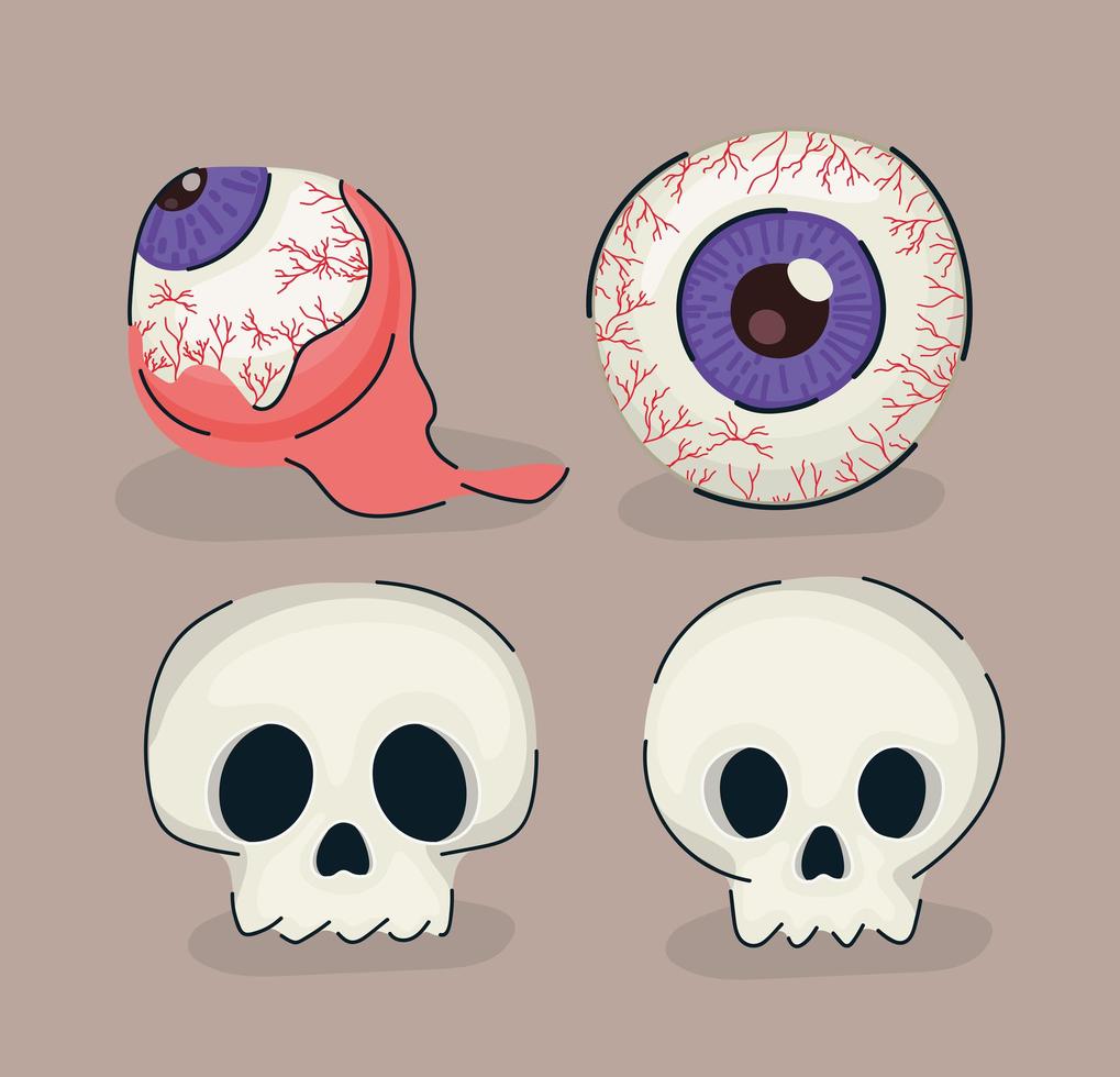 four halloween items vector