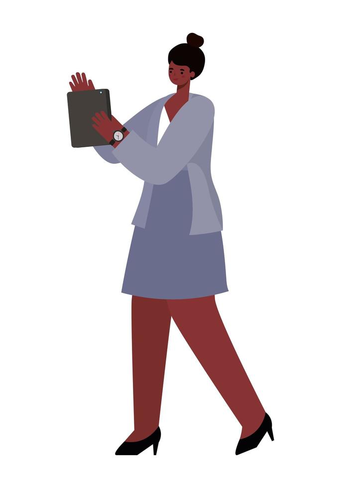 black woman with tablet working vector design