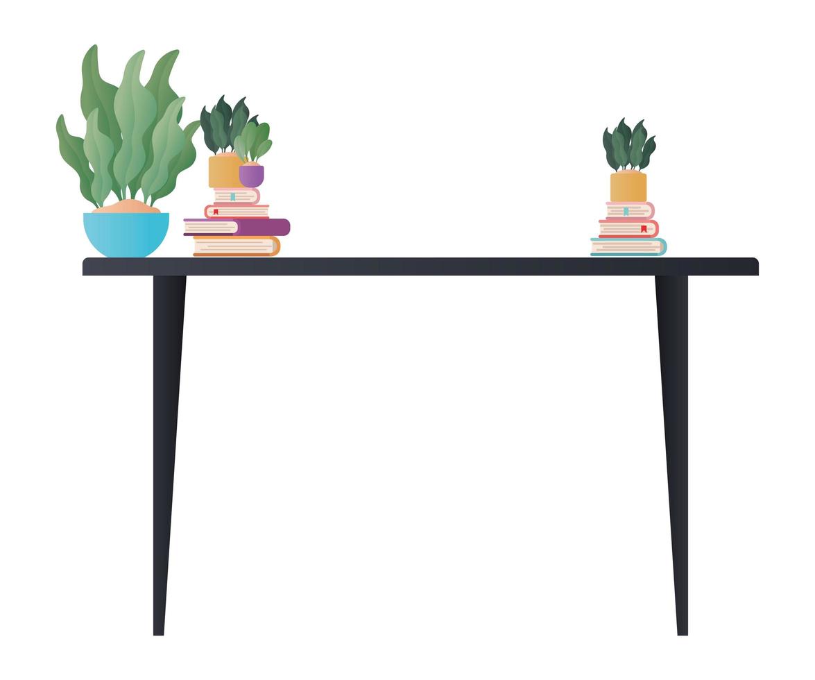 desk with plants and books vector design