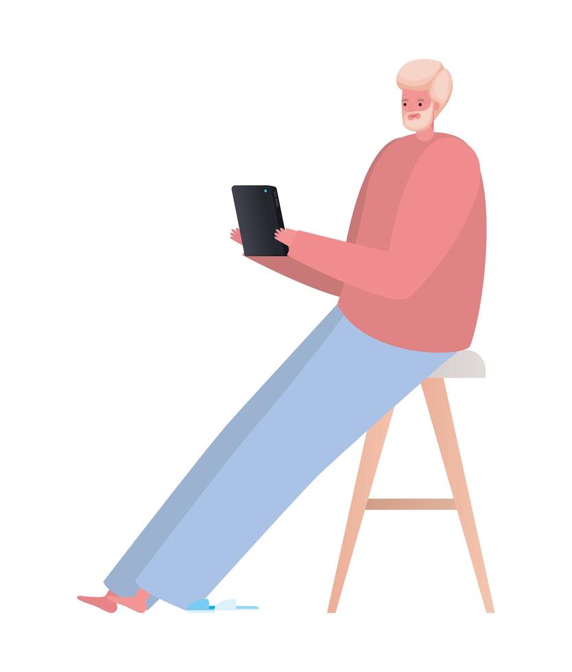 Man with tablet on chair working vector design