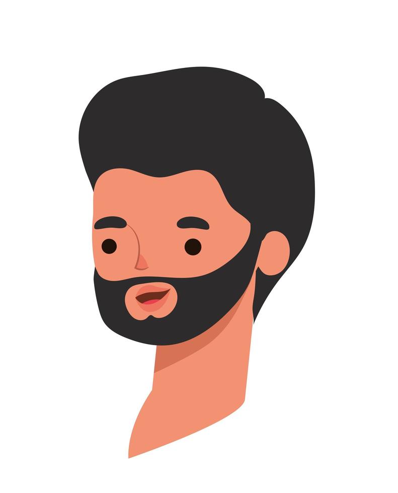 Cara de hombre con cabello negro y barba sobre un fondo blanco. vector