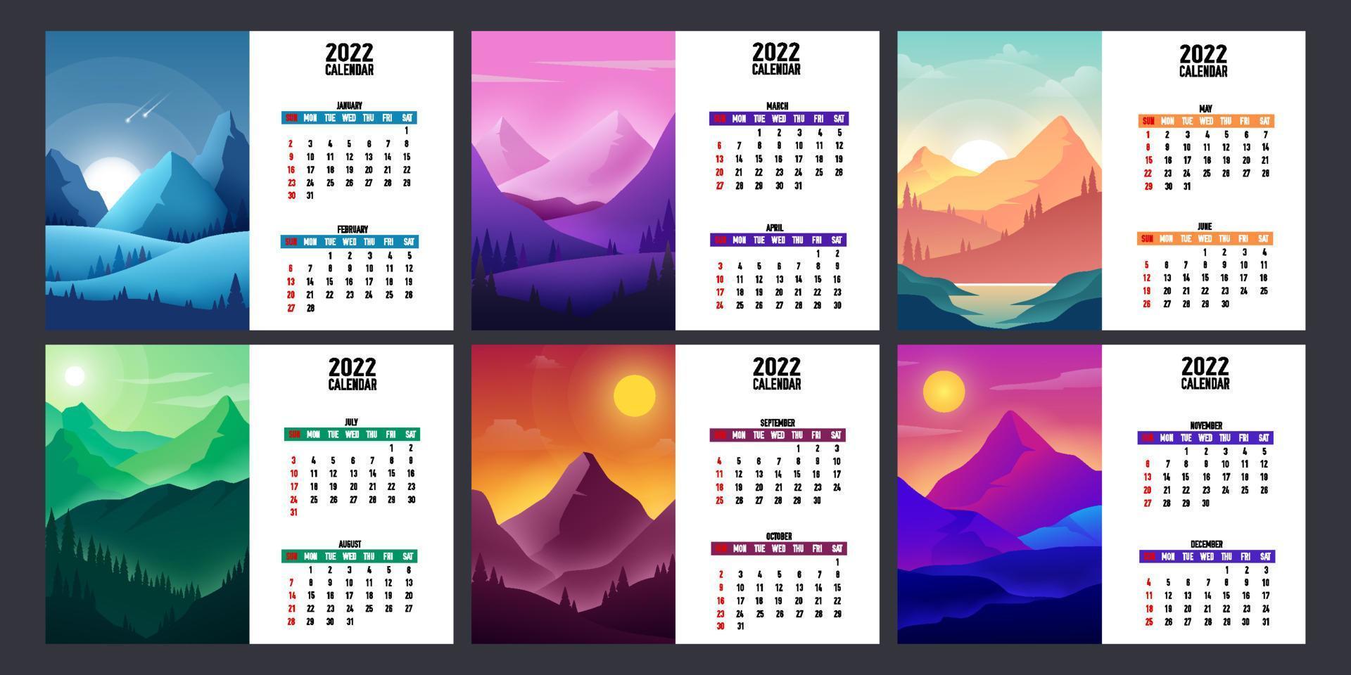 Landscape Nature Calendar 2022 vector