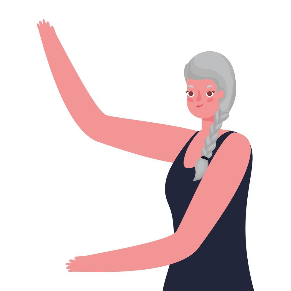 Senior woman cartoon with one hand up vector design