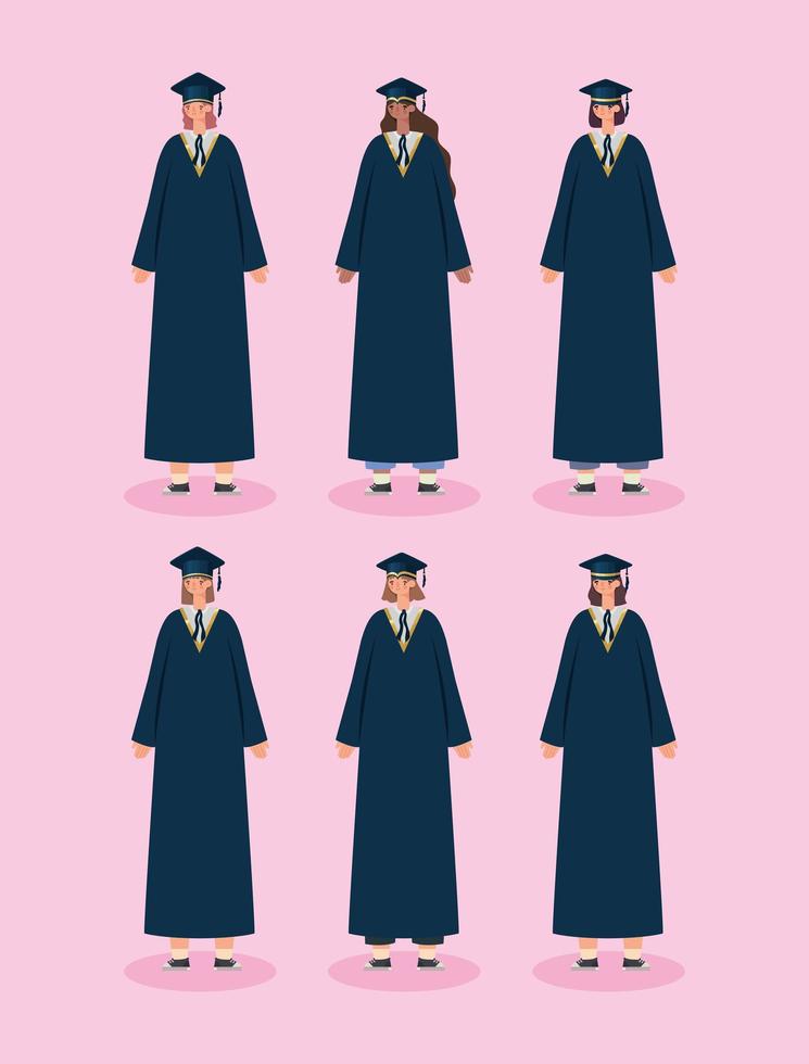 seis mujeres graduadas vector