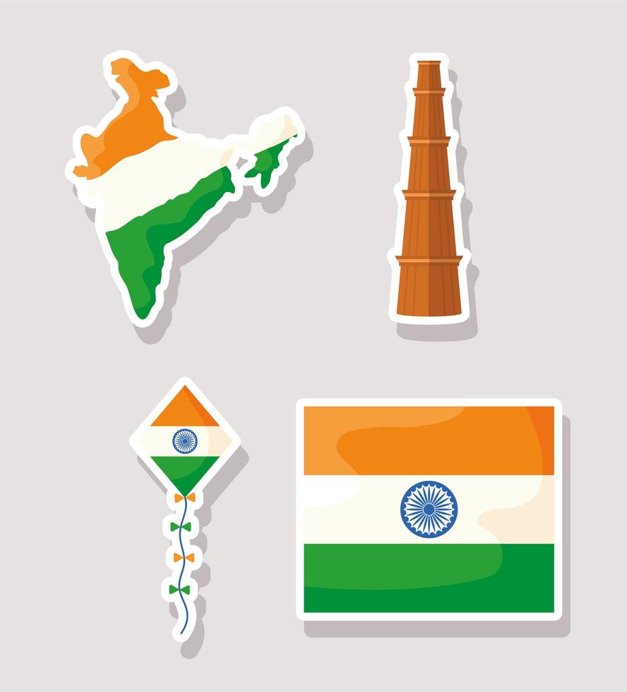 cuatro iconos de la independencia de la india vector