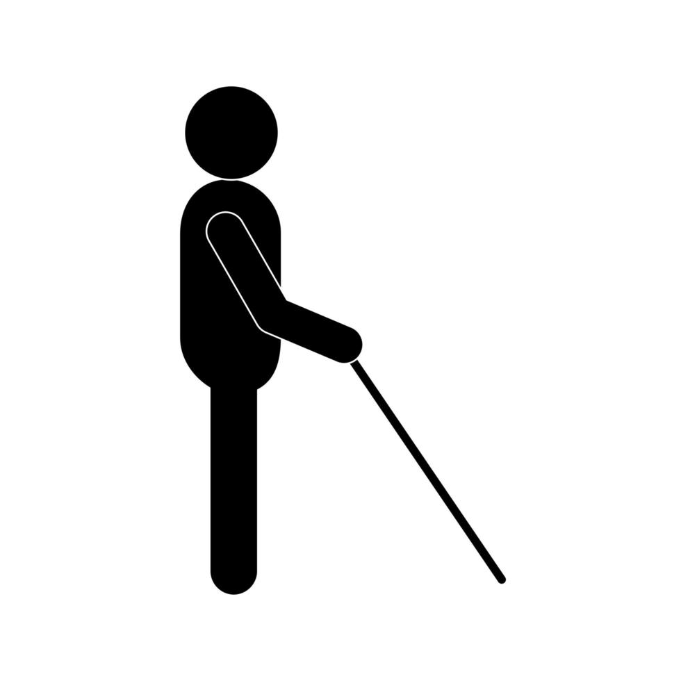 man with cane silhouette style icon vector design