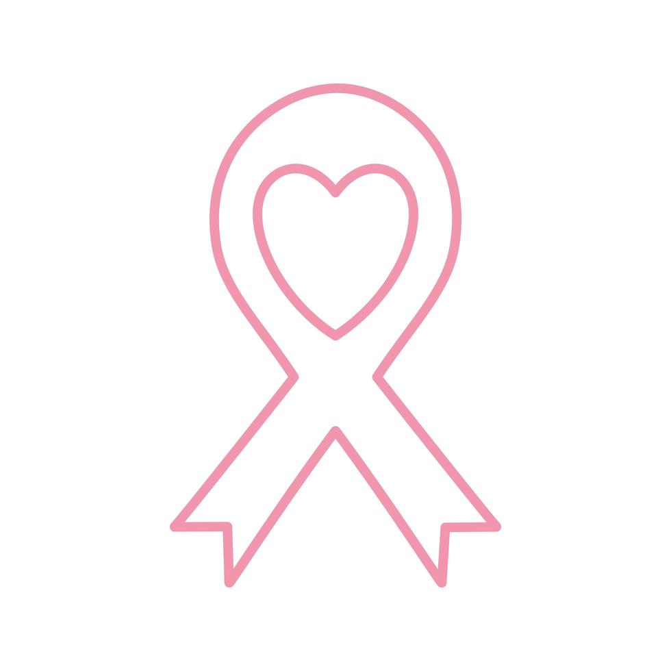 breast cancer ribbon with heart line style icon vector design