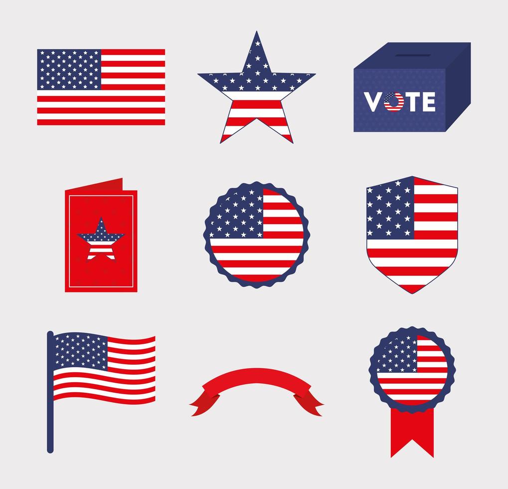Usa and vote icon set vector design