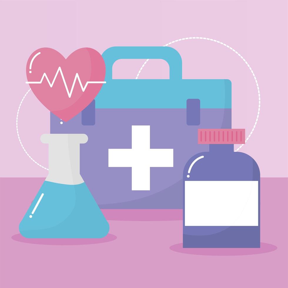 group of medical icons on pink background vector