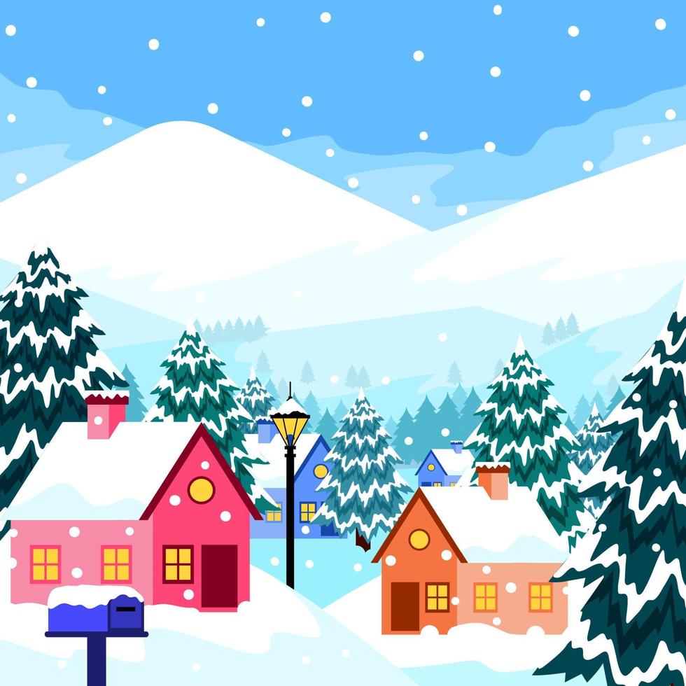 Peaceful Village in Snowy Winter Mountain Scenery vector