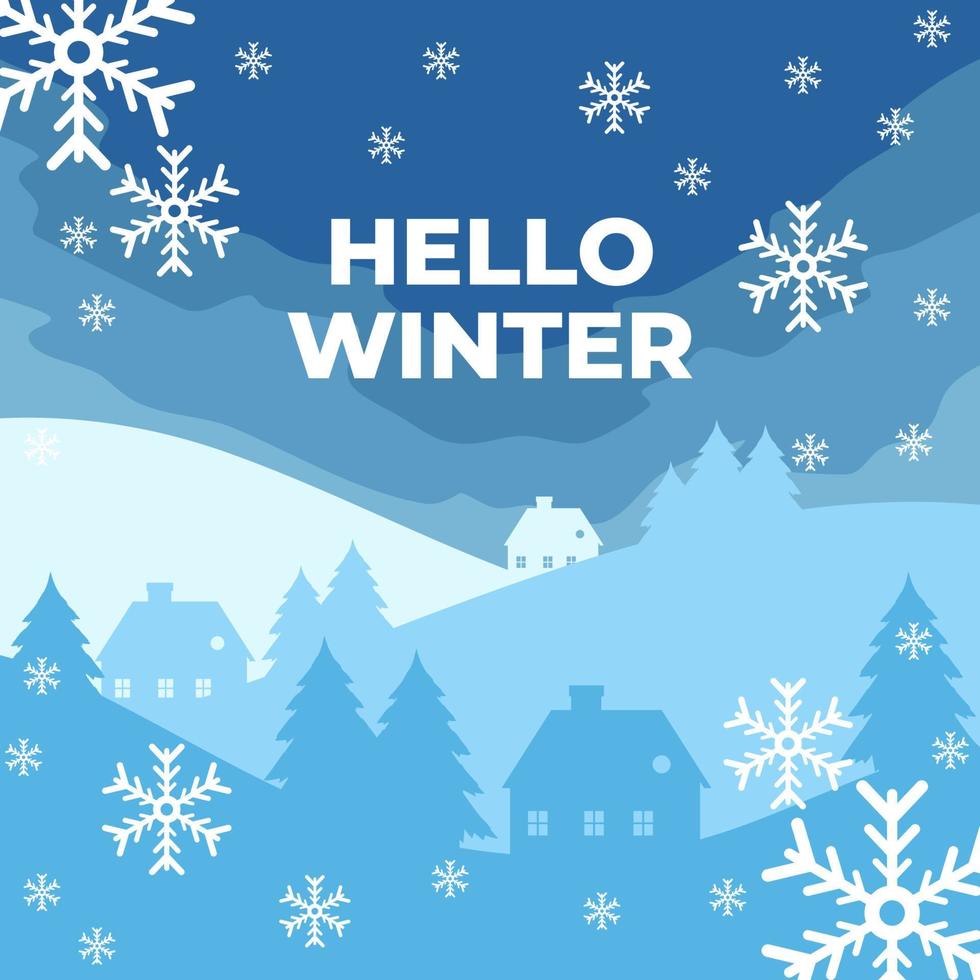 Winter Village in Snow Mountain Background vector