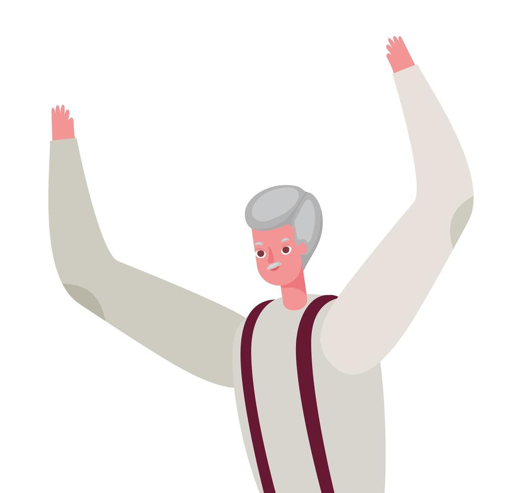 Senior man cartoon with hands up vector design