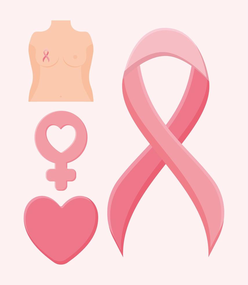 four cancer breast items vector