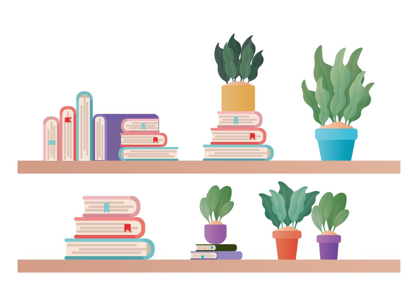 estantes con libros y plantas de diseño vectorial vector