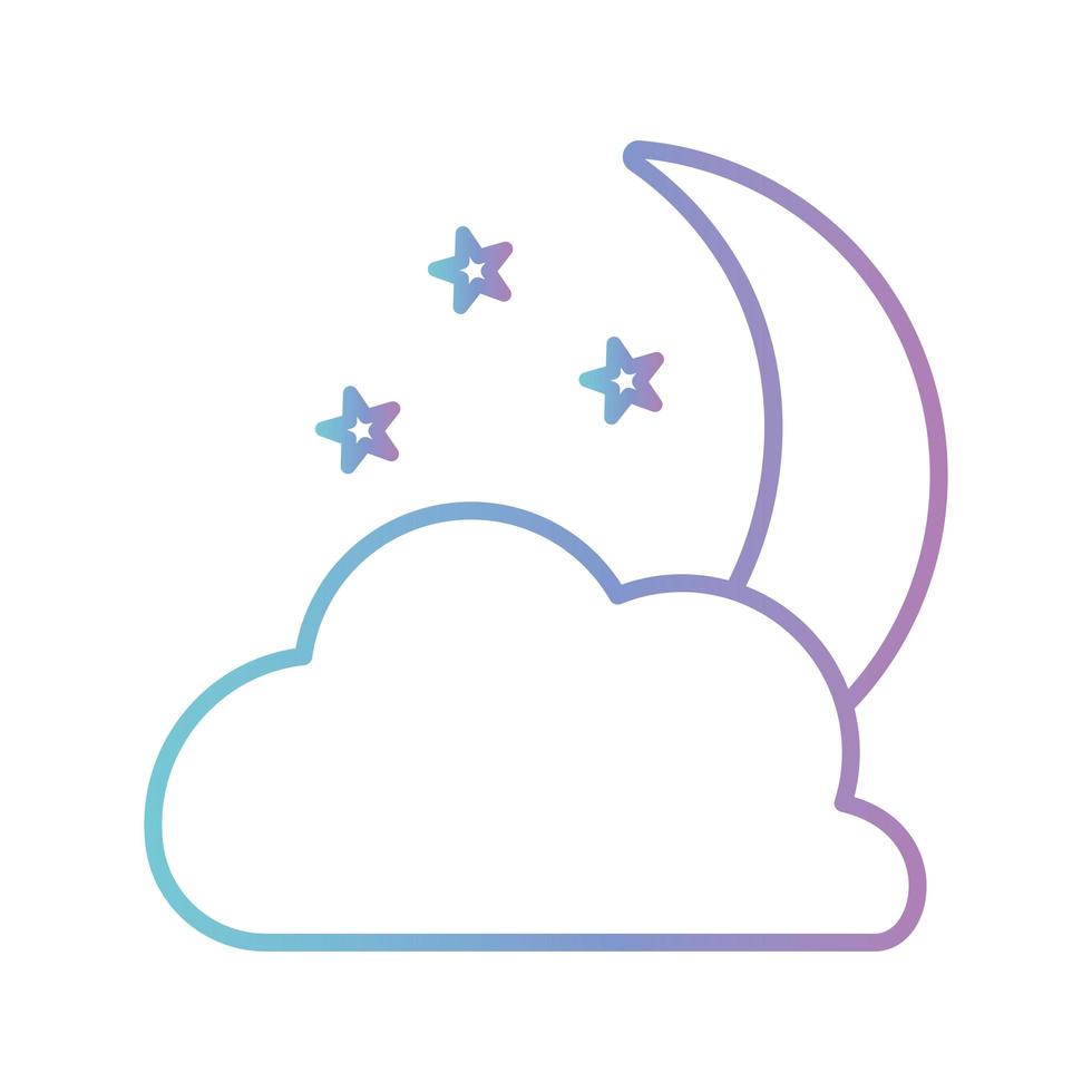 Luna con estrellas y diseño de vector de icono de estilo degradado de nube