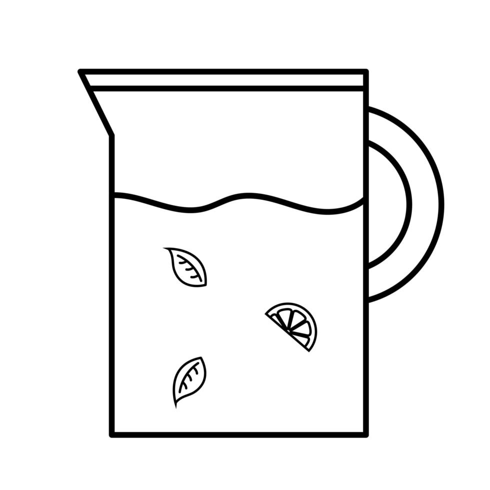 Tarro de té con hojas de diseño de vector de icono de estilo de línea