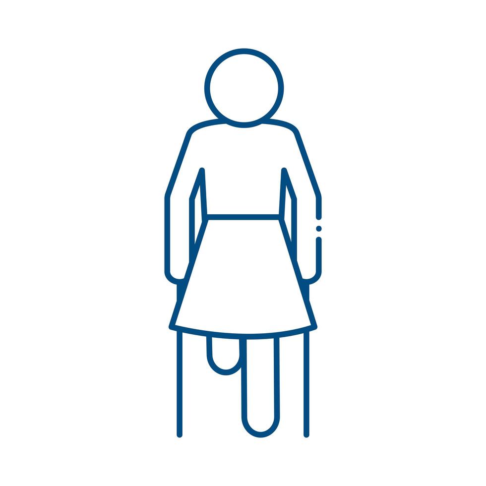 legless woman with crutches line style icon vector design