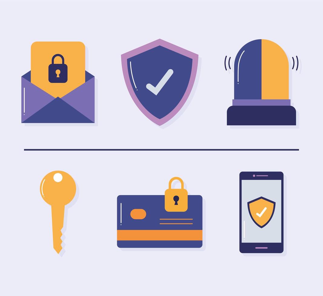 six cyber security items vector