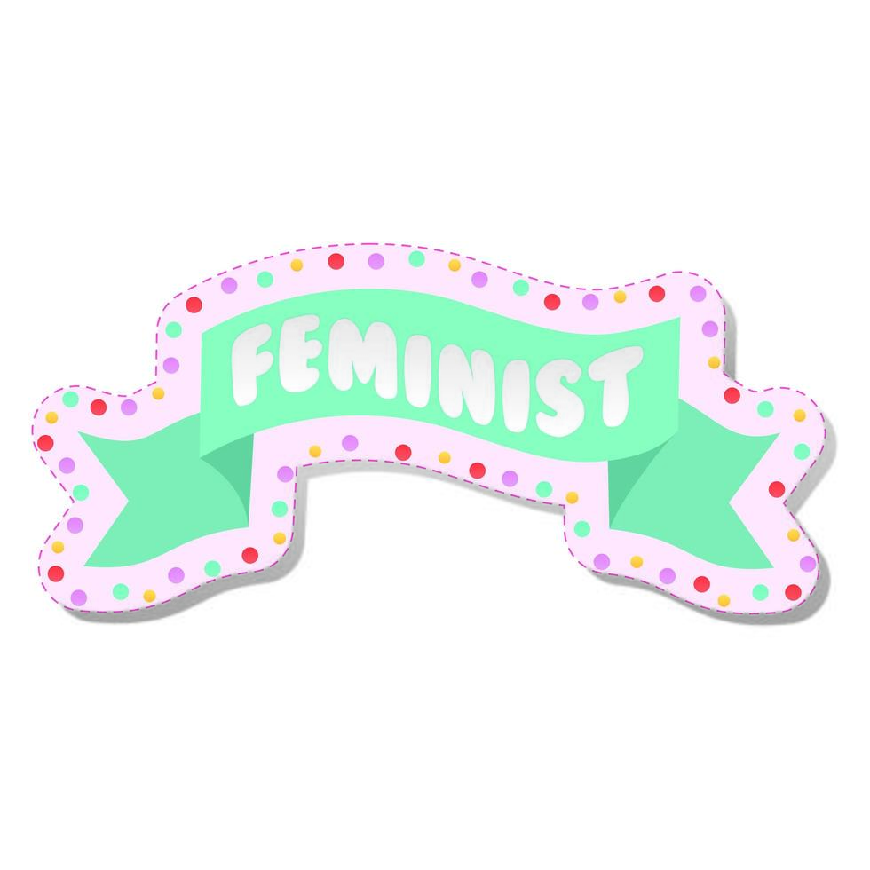 feminist lettering on a sky blue ribbon feminist stickers vector