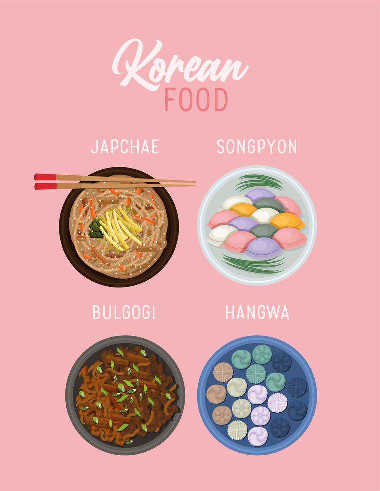 korean food plates vector