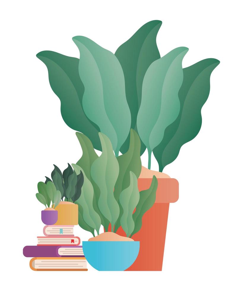 books with plants pots vector design