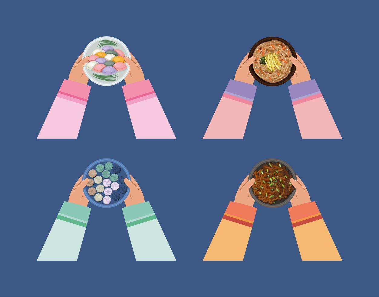 korean food plates vector