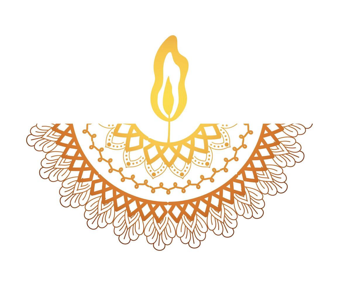 mandala of color ligth orange with a ligth orange candle on white background vector