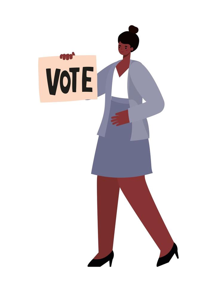 woman dressed in gray skirt with a vote poster vector