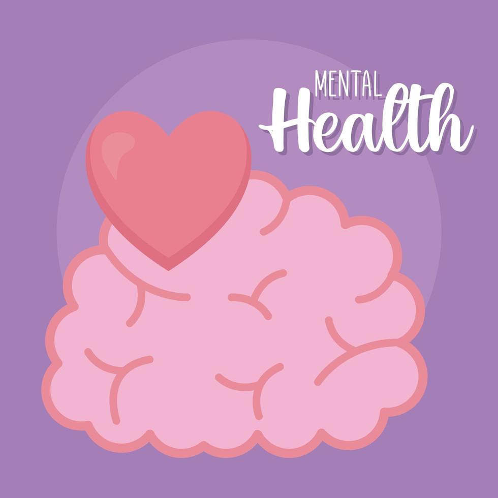 mental health with brain and heart icon vector design