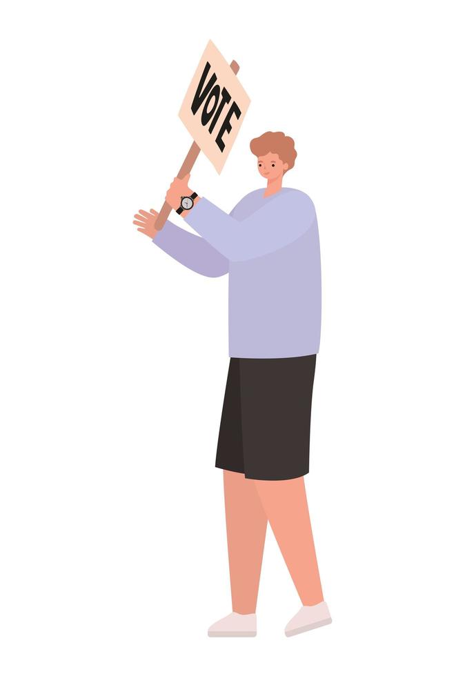 man dressed in dark shorts with a vote poster vector