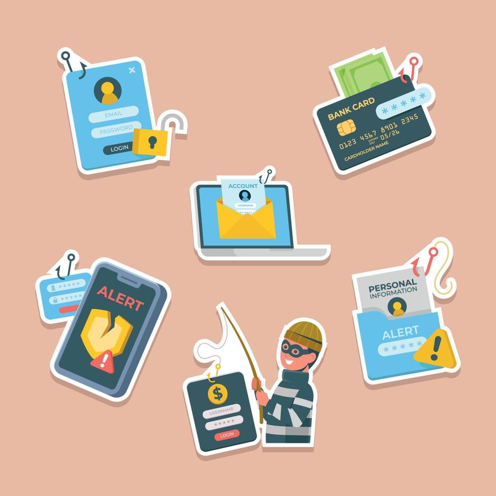 Set of Phishing Data Sticker vector