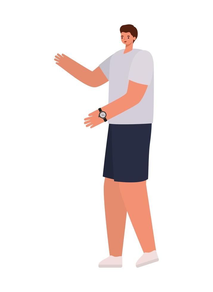 man dressed in gray shirt and dark shorts vector