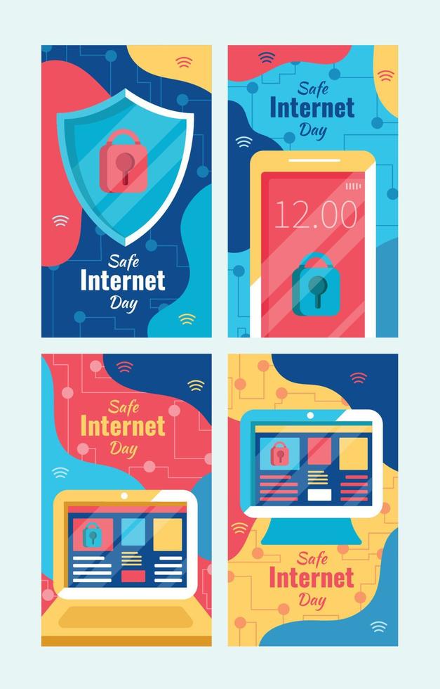 Safe Internet Day Social Media Template Set vector