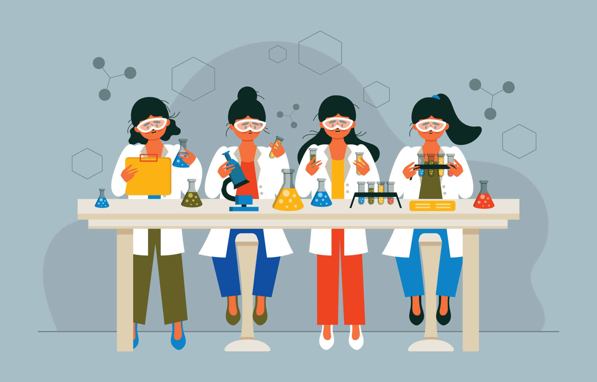Laboratory Woman Character Template Set 4076380 Vector Art at Vecteezy