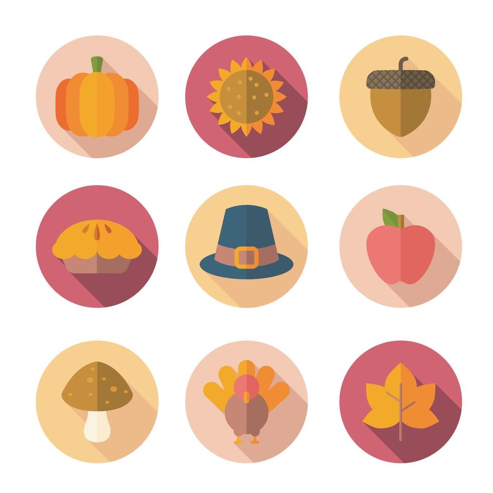 Flat Thanksgiving Icon Set vector