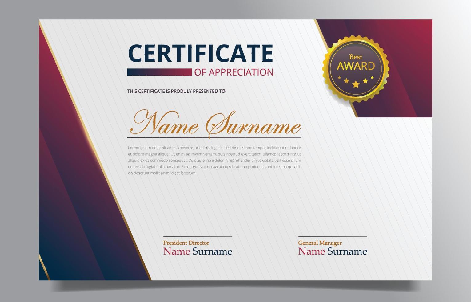 Certificate Template with Gold, Purple and Red Elegant Themes vector