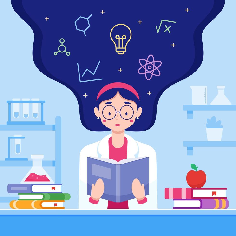 Woman with Science Mind Reading a Book vector