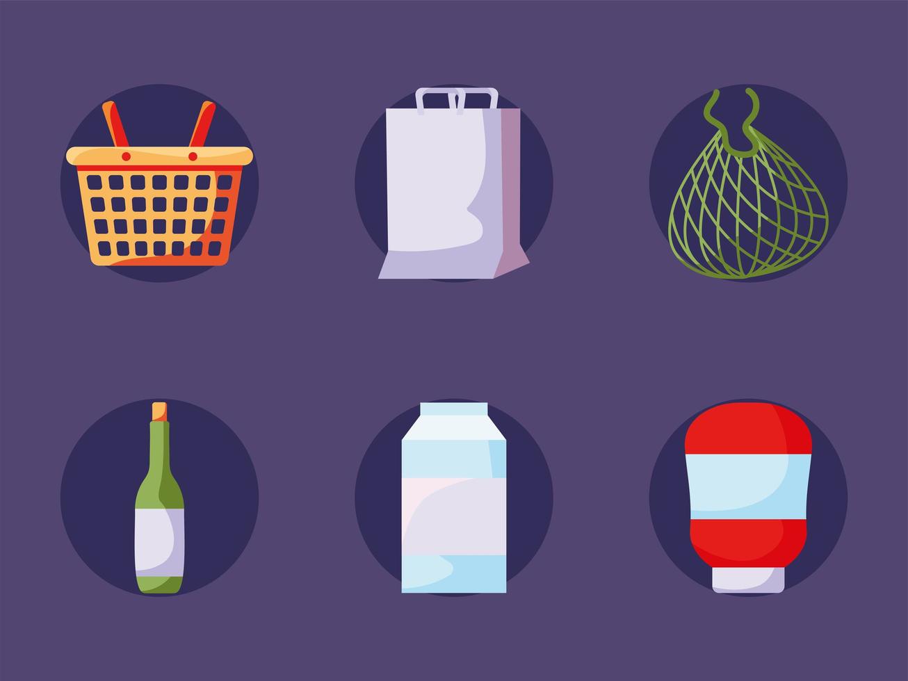 six groceries items vector