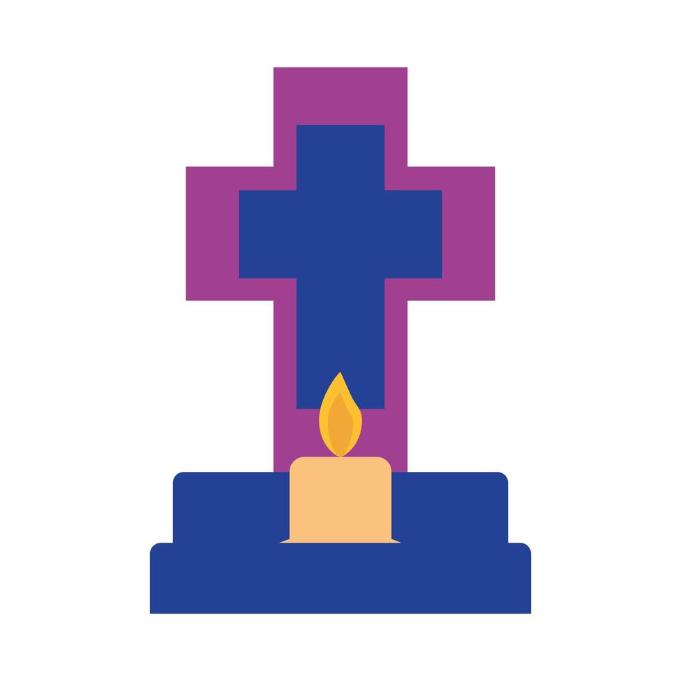 mexican cross grave with candle flat style icon vector design