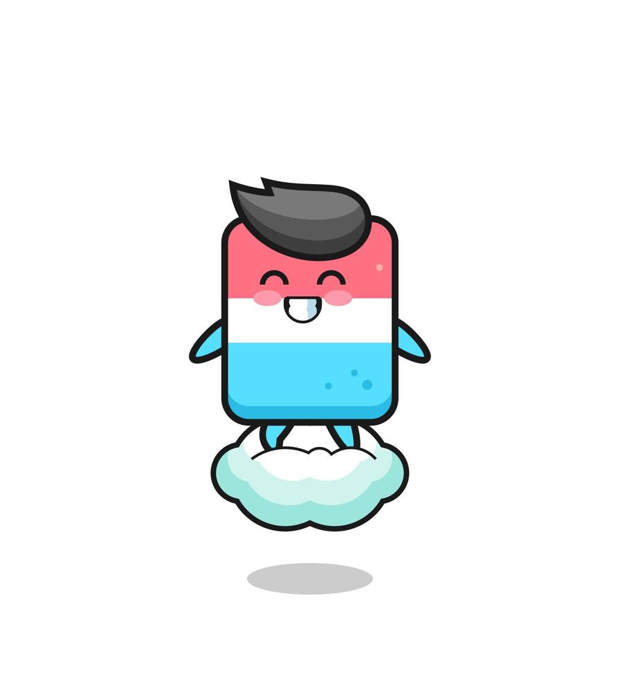 cute eraser illustration riding a floating cloud vector