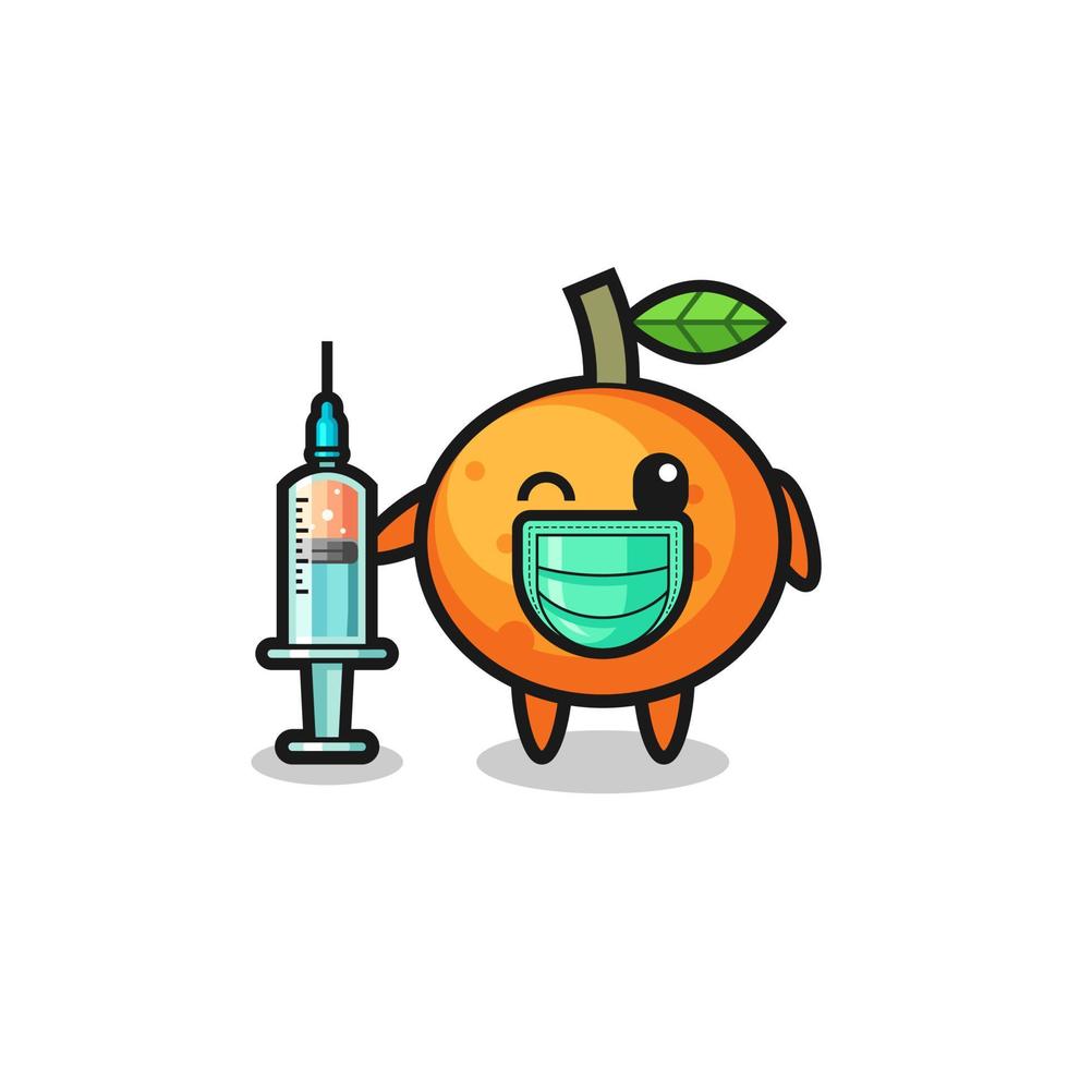 mandarin orange mascot as vaccinator vector