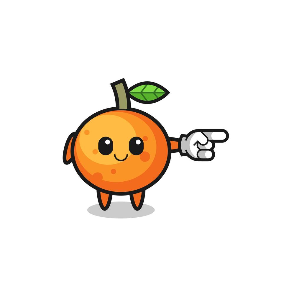 Mascota de mandarina con gesto hacia la derecha vector