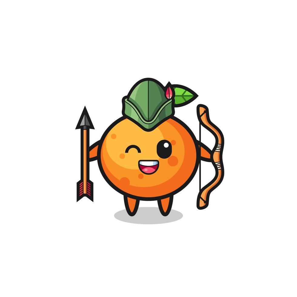 Dibujos animados de mandarina como mascota arquero medieval vector