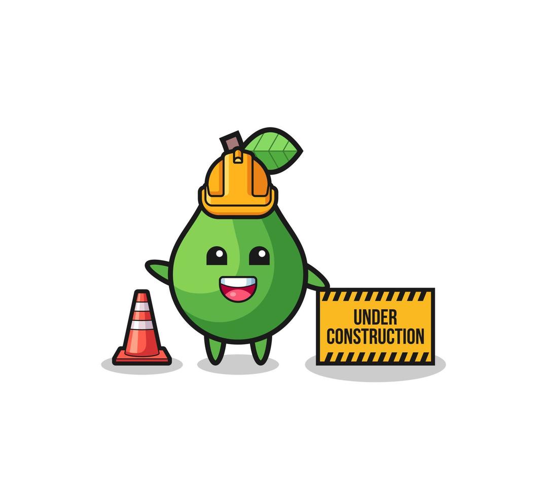 Ilustración de aguacate con banner en construcción vector