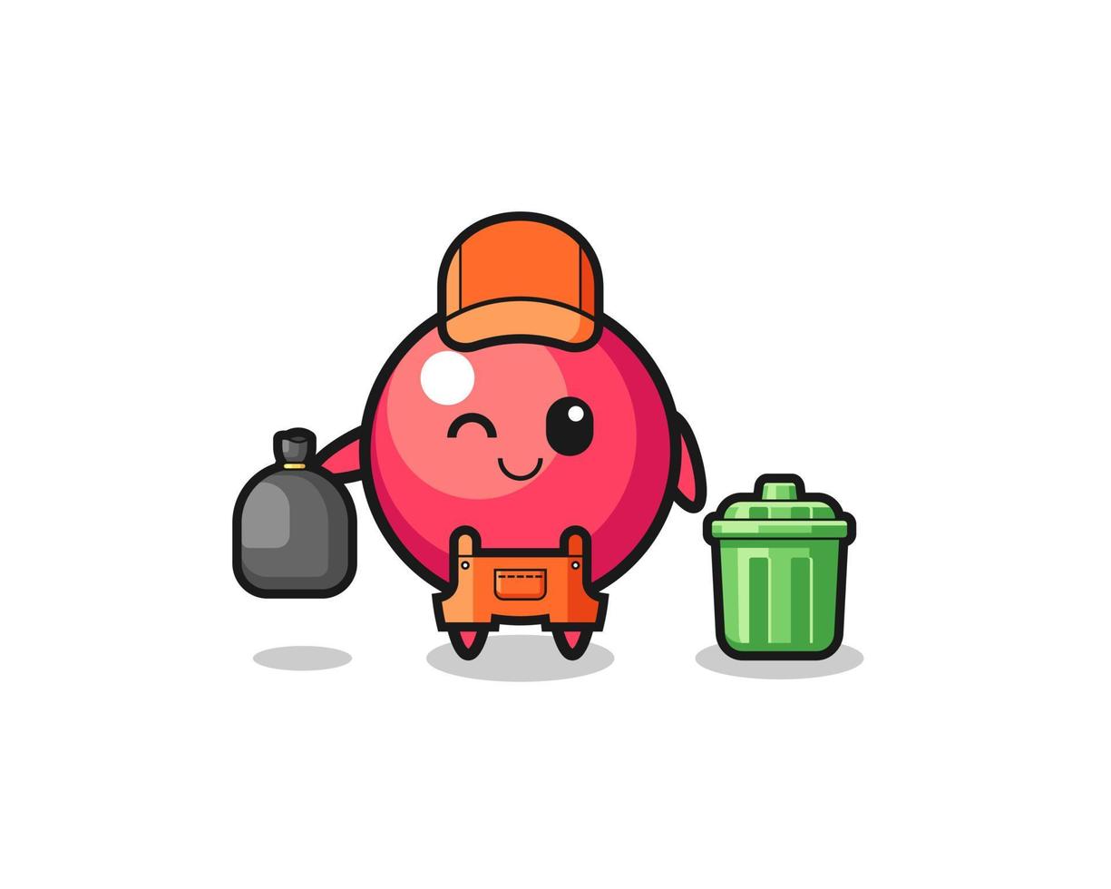 the mascot of cute cranberry as garbage collector vector