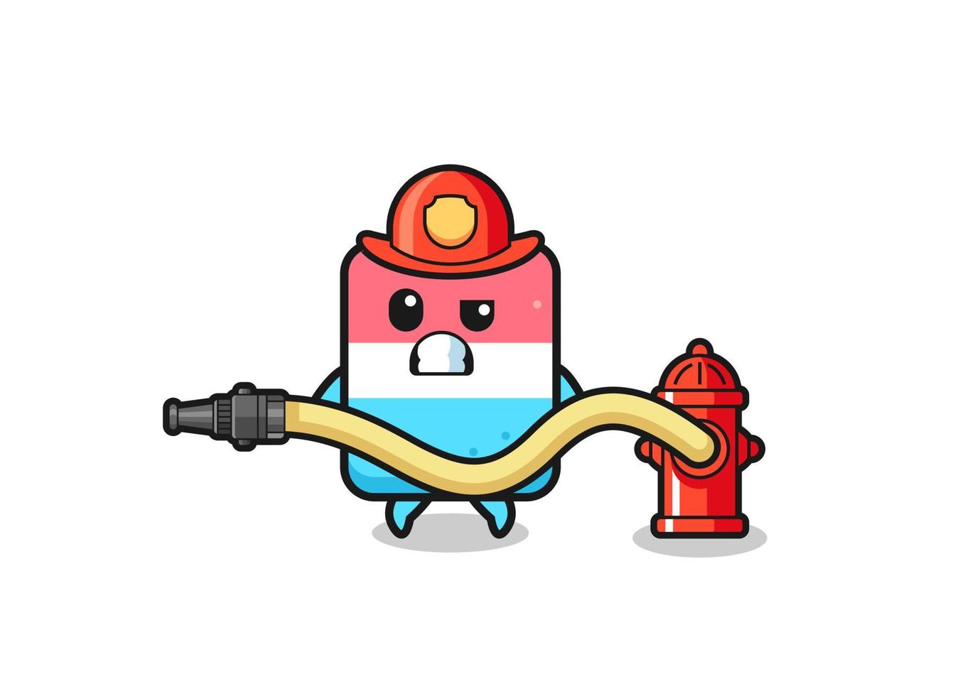 eraser cartoon as firefighter mascot with water hose vector