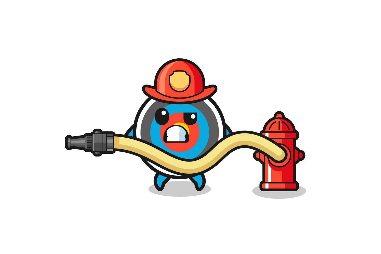target archery cartoon as firefighter mascot with water hose vector