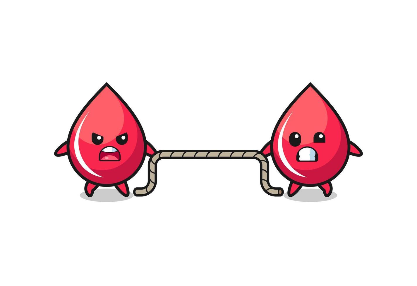 cute blood drop character is playing tug of war game vector