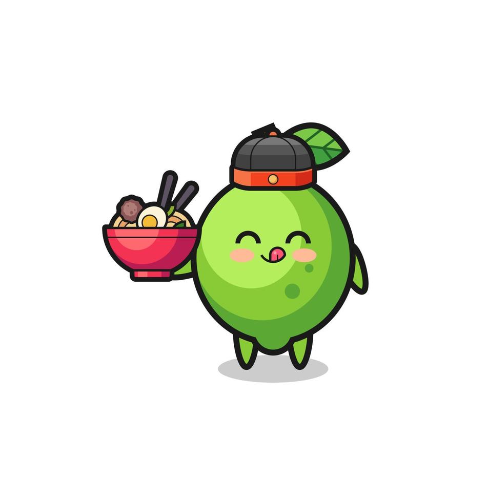 lime as Chinese chef mascot holding a noodle bowl vector