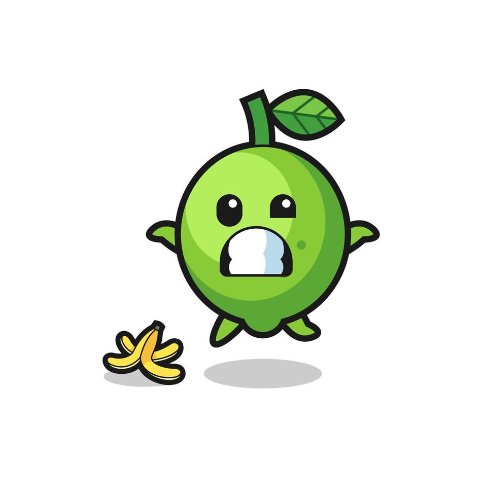 lime cartoon is slip on a banana peel vector